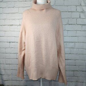 DOUBLE ZERO COMFY OVERSIZE BLUSH PINK TURTLE NECK SWEATER, HIGH\LOW WOMENS LARGE